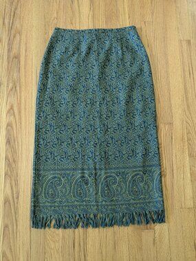Nouveaux Vintage Green Paisley beaded Skirt